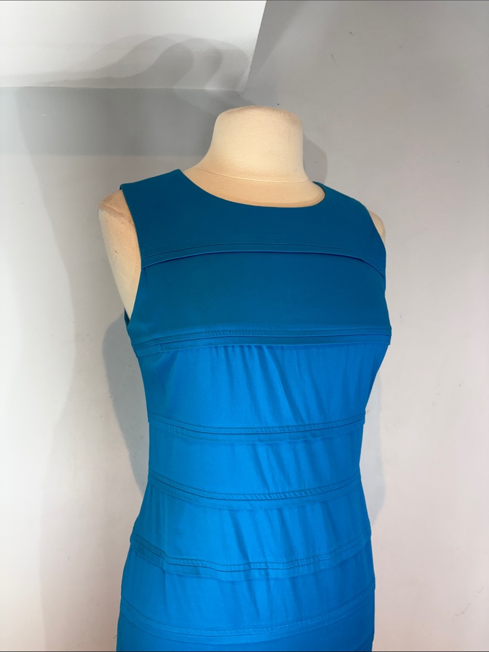 Calvin Klein Dress Womens Blue Sheath Sleeveless Pintucks Cotton Stretch Sz 8 - Picture 4 of 8